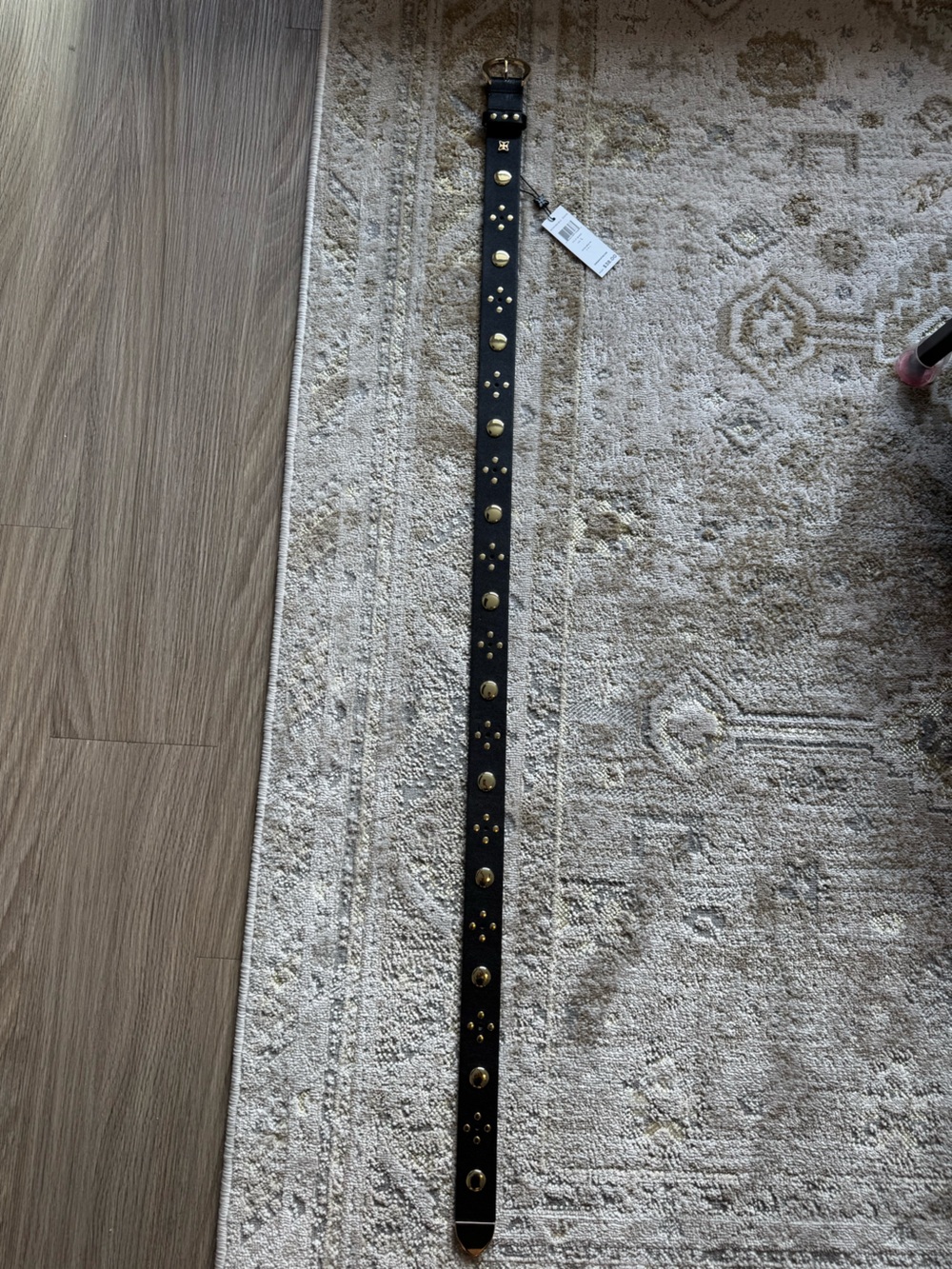 BCBGeneration Black Leather Western Studded Belt with Gold Hardware